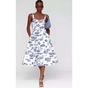 Avec Les Filles Blue Marin Print Fit & Flare Sleeveless Midi Dress Womens